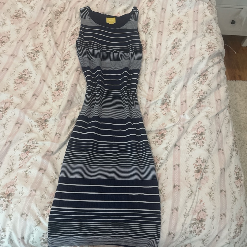 Anthropologie Navy and Gray Striped Maxi Dress